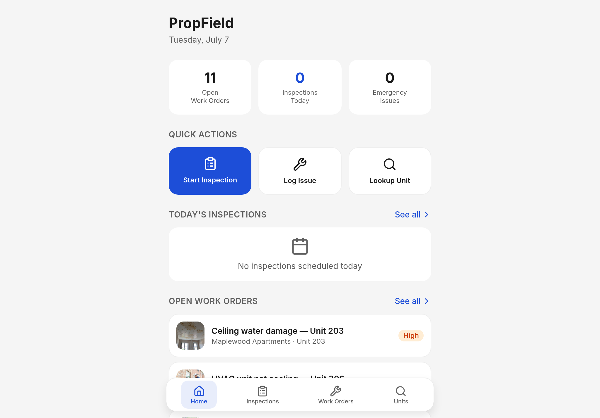 Property Inspector on tablet