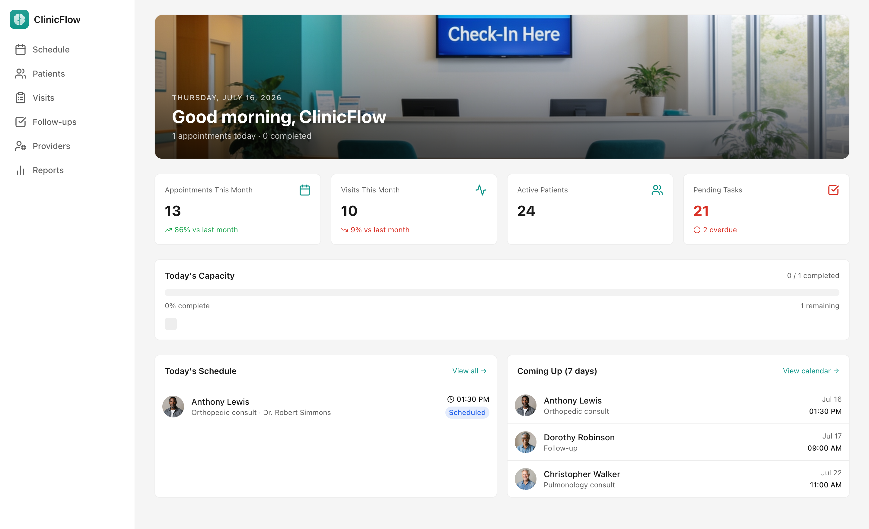 ClinicFlow — desktop screenshot