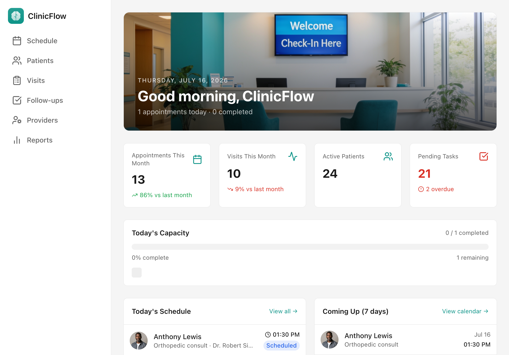 ClinicFlow — tablet screenshot
