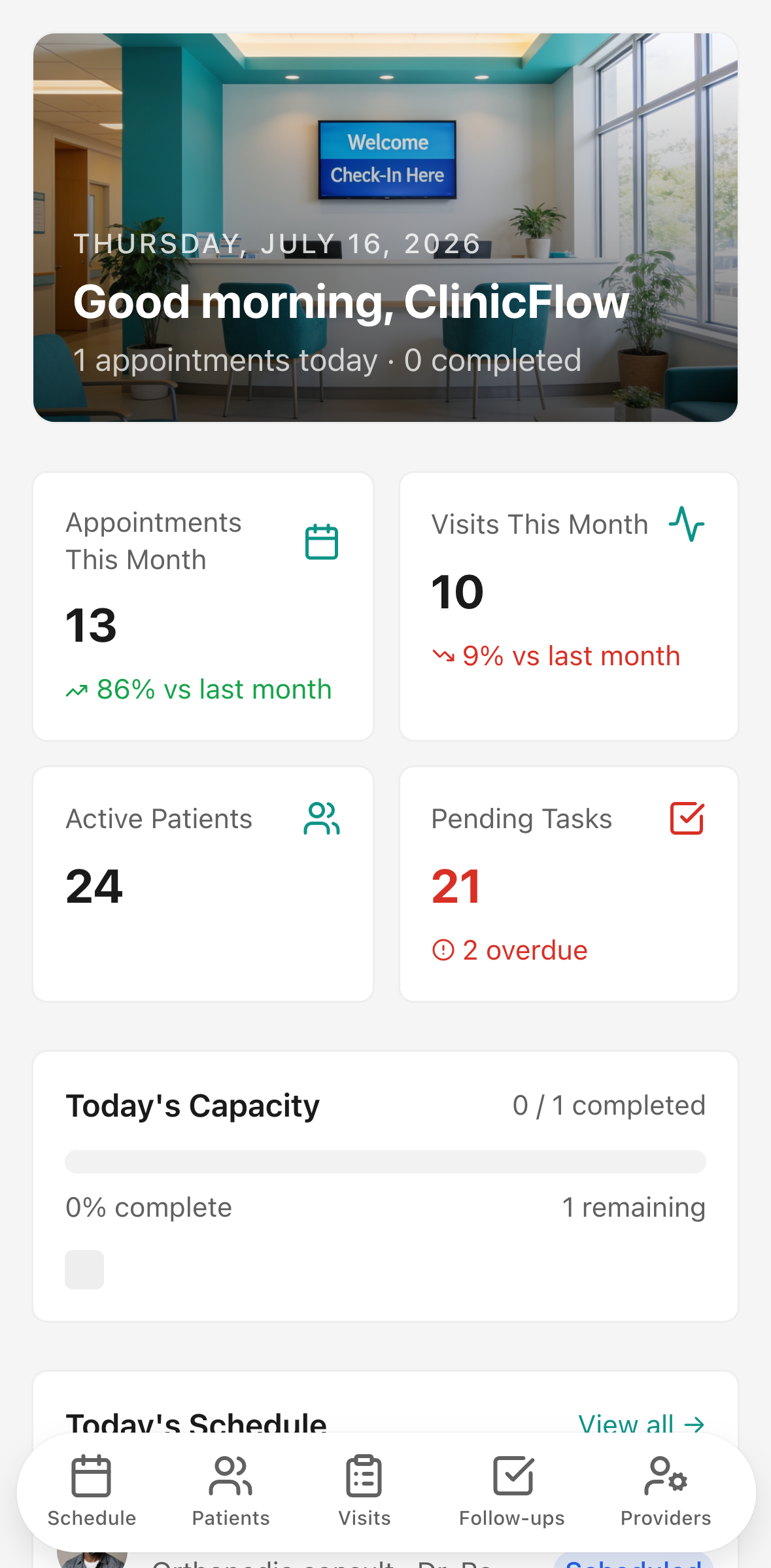 ClinicFlow — mobile screenshot