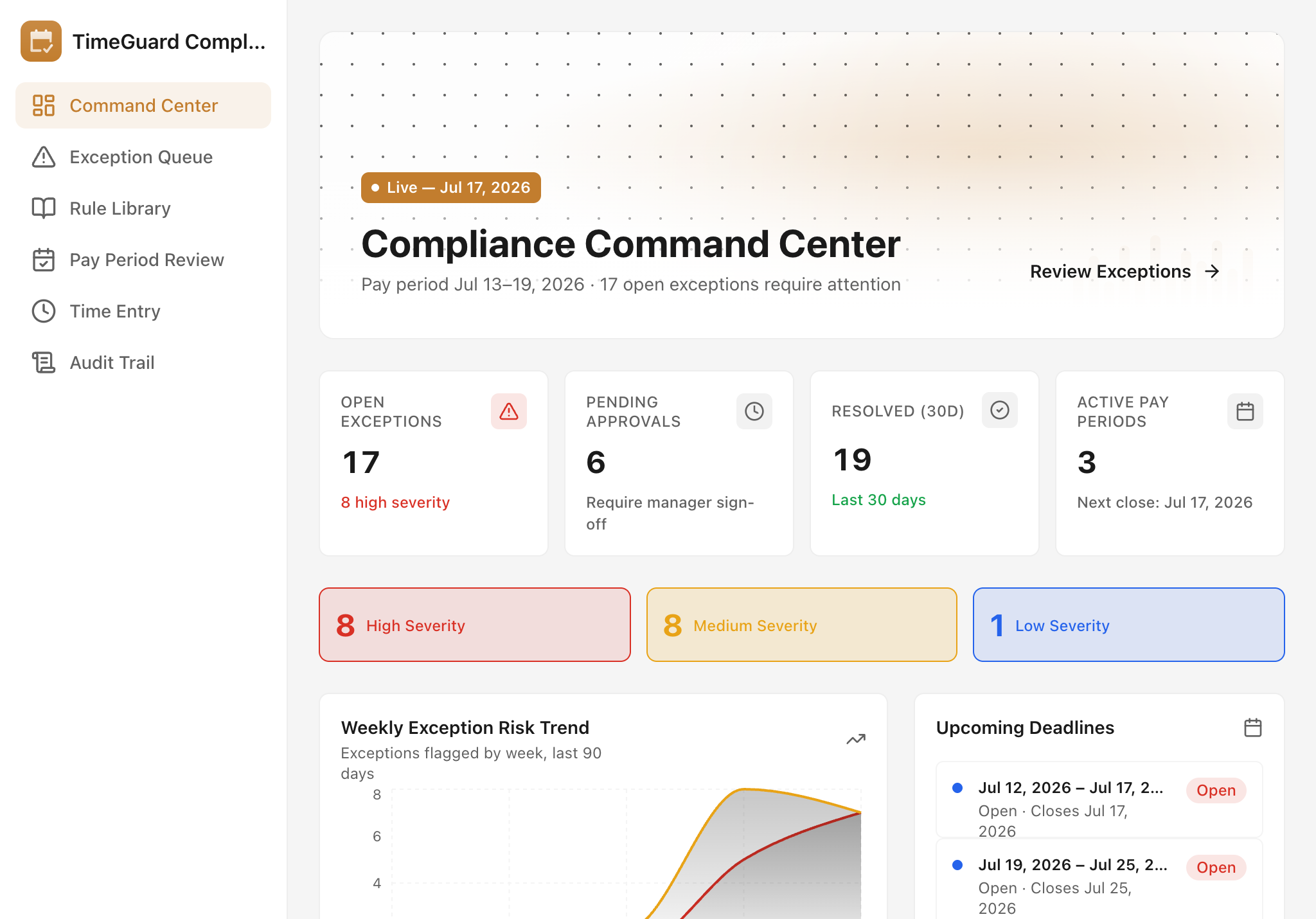 TimeGuard Compliance — tablet screenshot