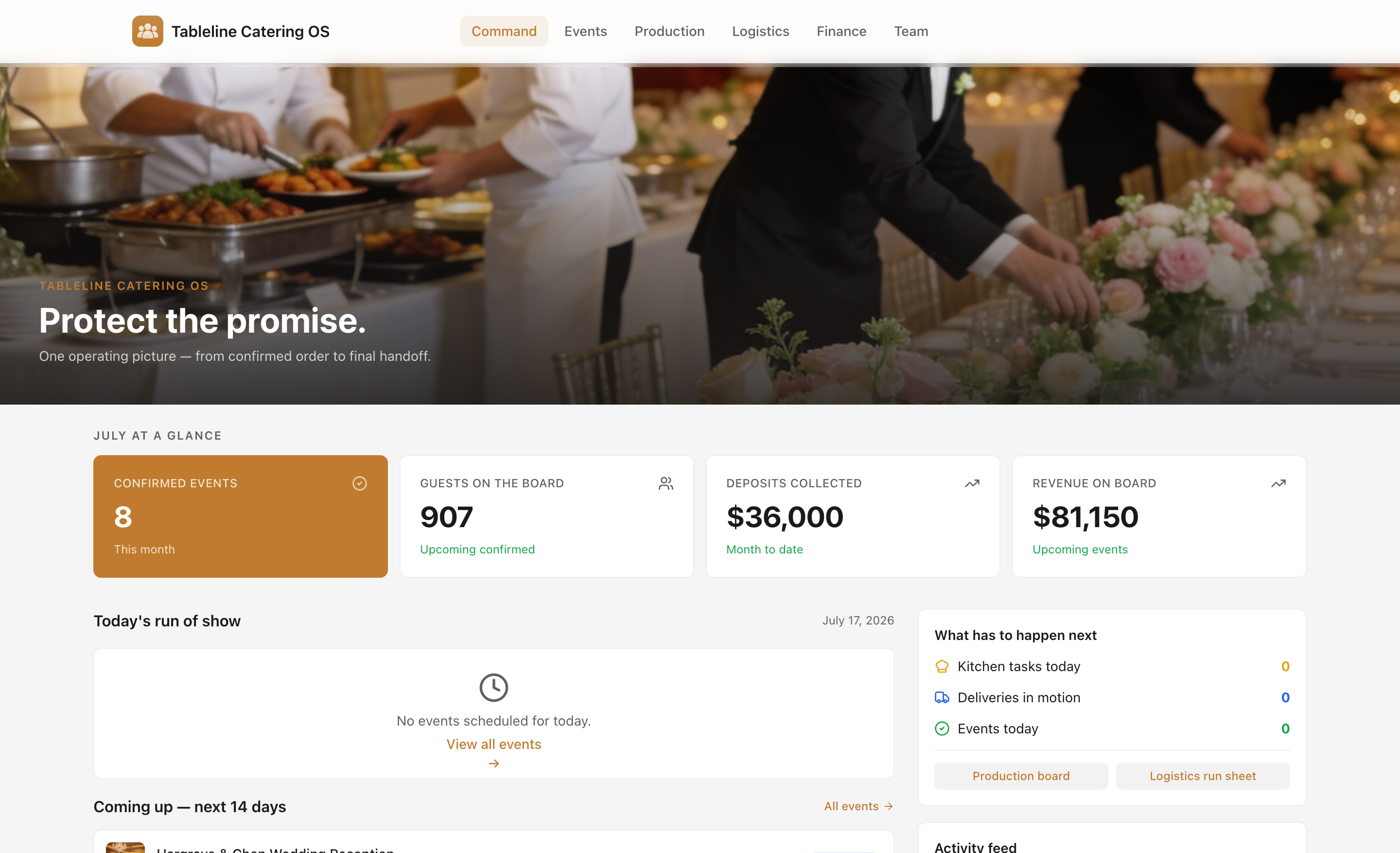 Tableline Catering OS — desktop screenshot