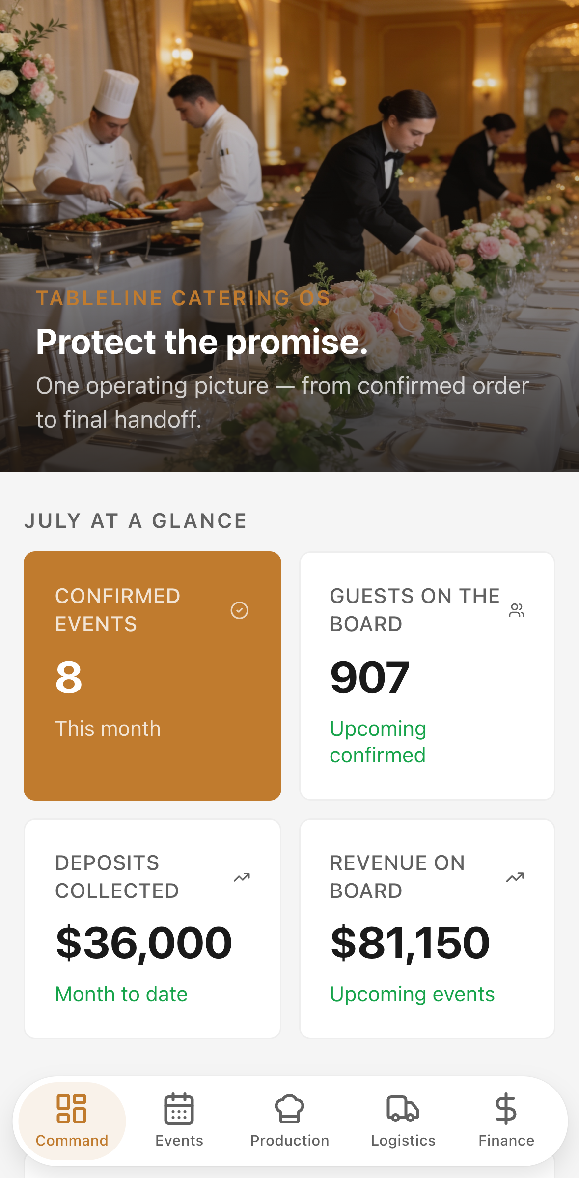 Tableline Catering OS — mobile screenshot