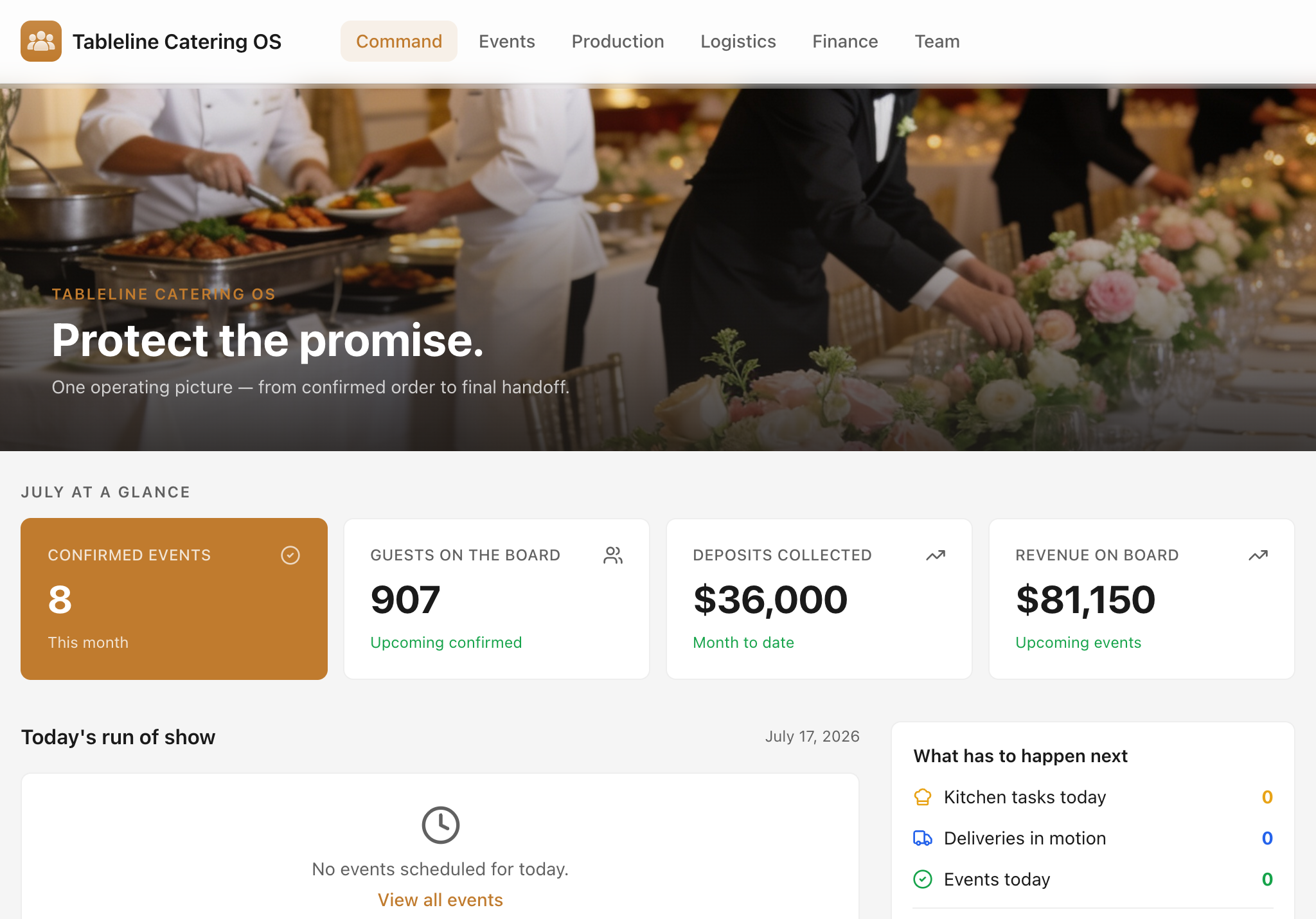 Tableline Catering OS — tablet screenshot