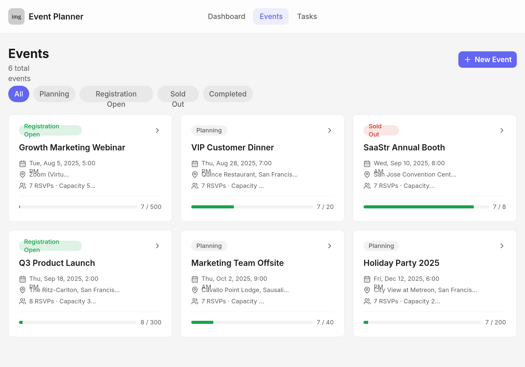 Event Planner — tablet screenshot