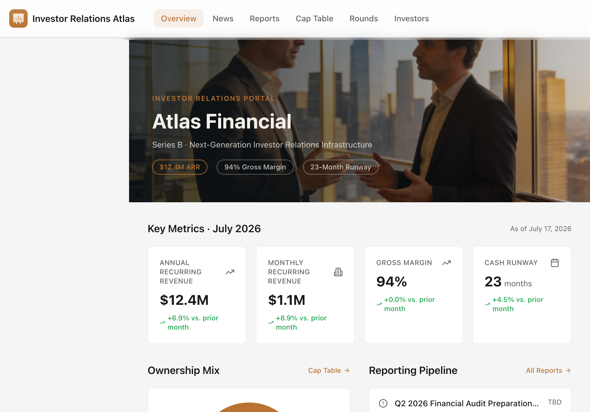 Investor Relations Atlas — tablet screenshot