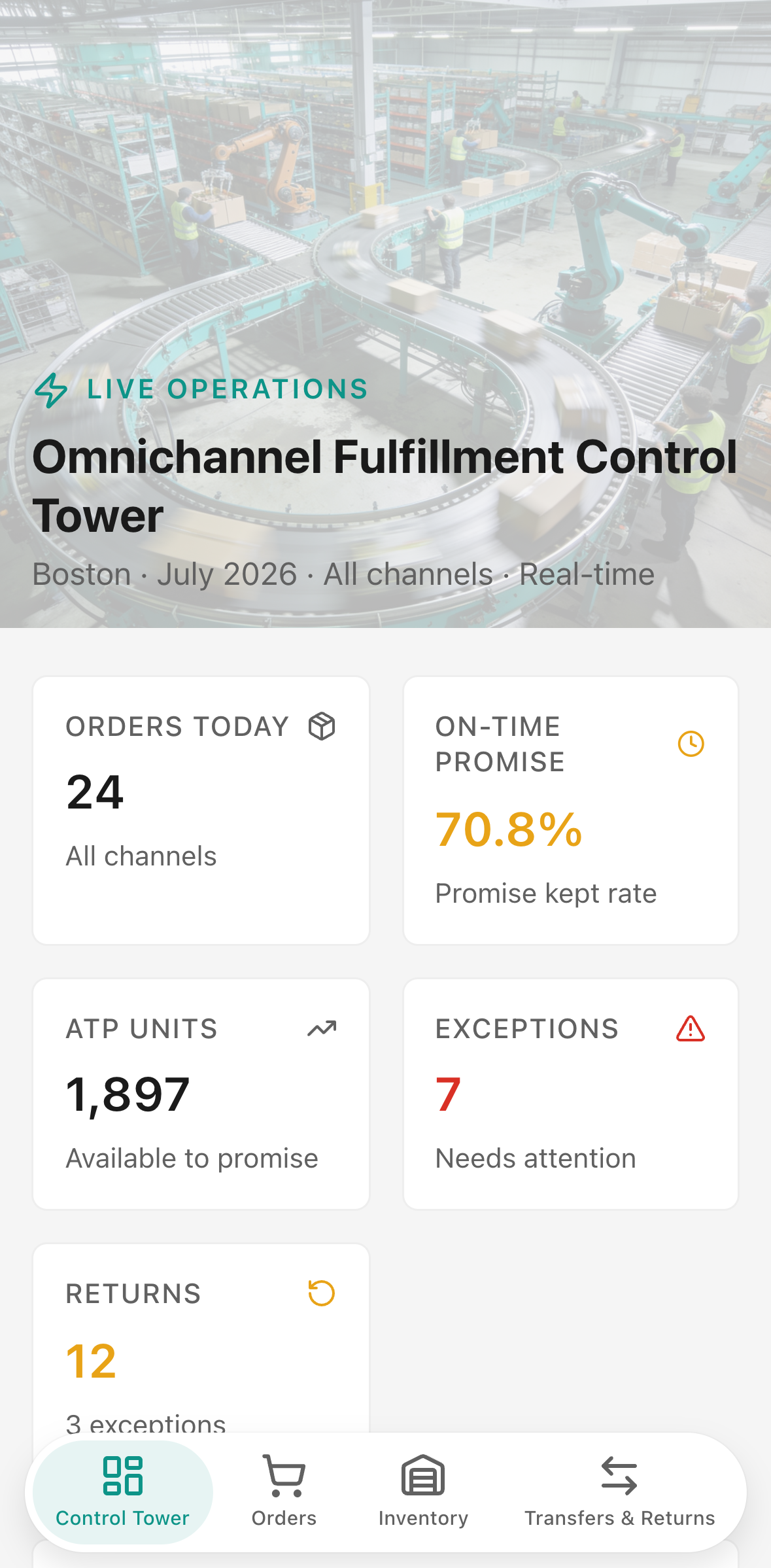 Omnichannel Fulfillment Control Tower — mobile screenshot