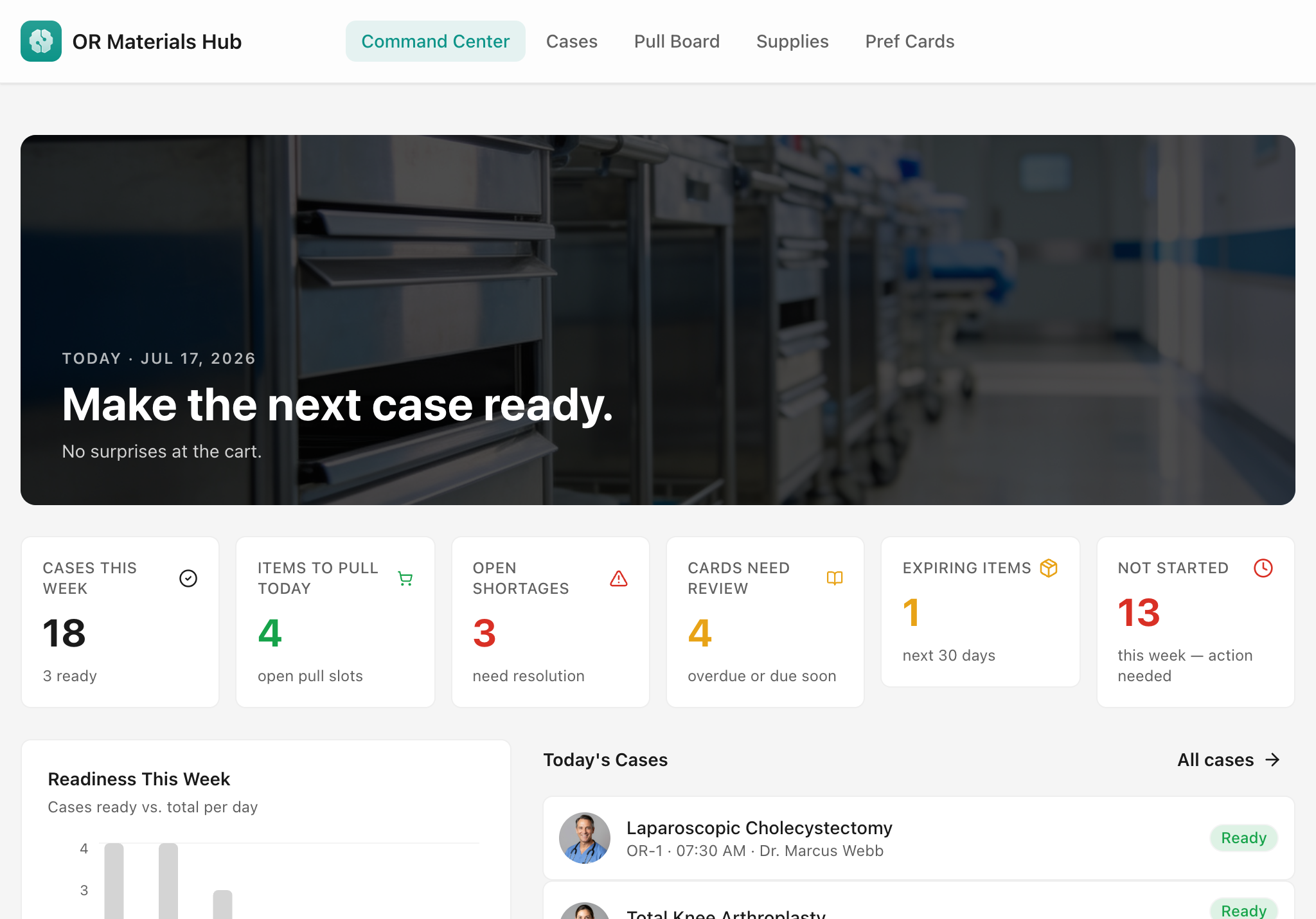 OR Materials Hub — tablet screenshot