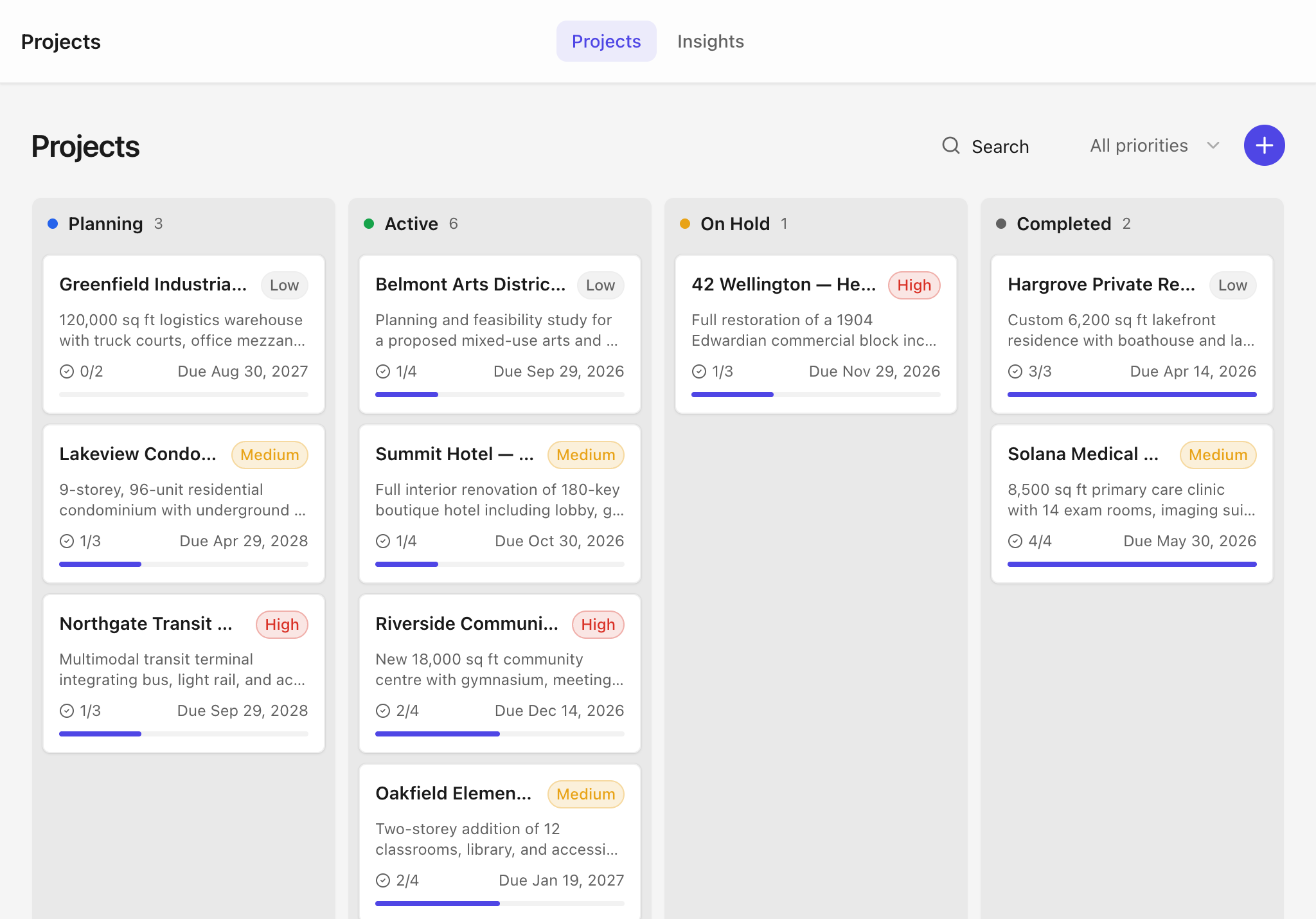 Projects — tablet screenshot